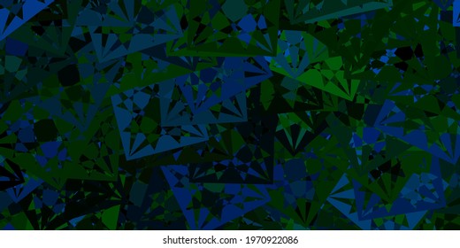 Light Blue, Green vector template with triangle shapes. Web material illustration with colorful abstract triangles. Start design for insperarion.