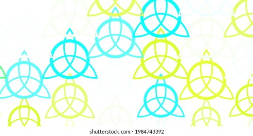 Light Blue, Green vector template with esoteric signs. Abstract illustration with gothic gradient shapes. Simple base for your occult design.