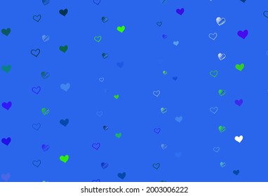 Light Blue, Green vector template with doodle hearts. Illustration with hearts in love concept for valentine's day. Pattern for carnival, festival romantic leaflets.