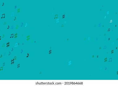 Light Blue, Green vector template with musical symbols. Decorative design in abstract style with music shapes. Modern design for wallpapers.