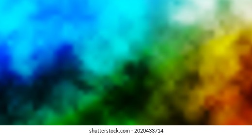 Azul claro, plantilla vectorial verde con cielo, nubes. Ilustración abstracta con nubes de gradiente coloridas. Plantilla para las páginas de inicio.
