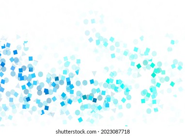 Light Blue, Green vector template with crystals, circles, squares. Abstract illustration with colorful dots, lines, cubes. Pattern for commercials.
