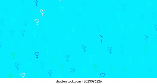 Light Blue, Green vector template with businesswoman signs. Simple design in abstract style with women rights activism. Elegant design for wallpapers.