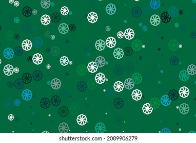 Azul claro, plantilla vectorial verde con copos de nieve. Ilustración abstracta geométrica moderna con cristales de hielo. Diseño de año nuevo para su anuncio de negocios.