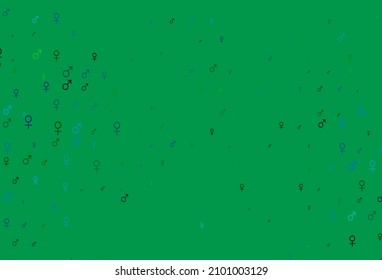 Hellblaue, grüne Vektorvorlage mit Mann, Frauensymbole. Abstrakte Illustration mit bunten Gender-Symbolen. Modernes Design für unisex Bildschirmhintergründe.
