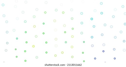 Plantilla vectorial verde, azul claro con círculos. Ilustración con un conjunto de esferas abstractas coloridas y brillantes. Patrón de folletos, folletos.