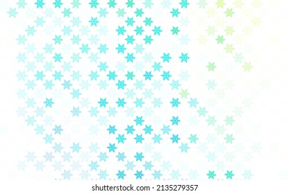 Azul claro, plantilla vectorial verde en estilo carnaval. Ilustración colorida con símbolos y señales de Navidad. Patrón de folletos, folletos educativos.