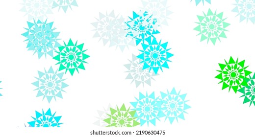Light blue, green vector template with ice snowflakes. Abstract gradient colorful snowflakes and snow elements. Poster, banner  for New year design.