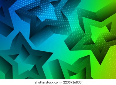 Azul claro, plantilla vectorial verde con estrellas del cielo. Estrellas sobre fondo abstracto borroso con gradiente. Patrón para sitios web de astrología.