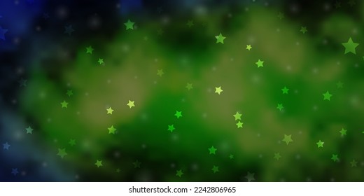 Light Blue, Green vector template with neon stars. Blur decorative design in simple style with stars. Pattern for websites, landing pages.