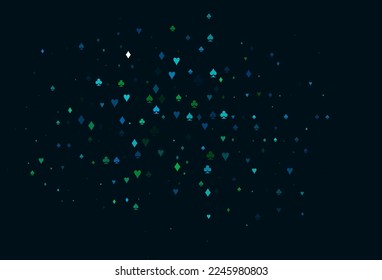 Light Blue, Green vector template with poker symbols. Illustration with set of hearts, spades, clubs, diamonds. Pattern for leaflets of poker games, events.