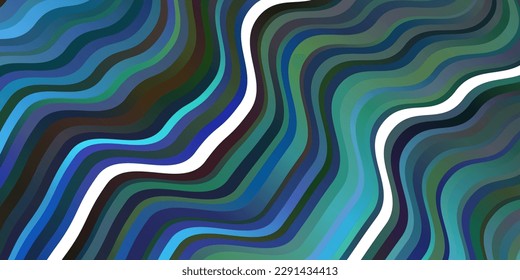 Azul claro, plantilla vectorial verde con líneas curvas. Ilustración colorida con líneas curvas. Mejor diseño para afiches, banners.