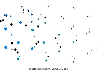 Azul claro, plantilla vectorial verde con cristales, círculos, cuadrados. Círculos, líneas, rhombus con gradiente colorido. Diseño inteligente para su anuncio comercial.