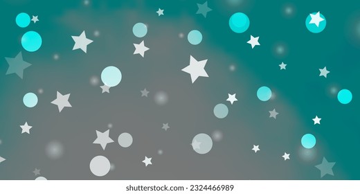 Light Blue, Green vector template with circles, stars. Abstract design in gradient style with bubbles, stars. Pattern for design of fabric, wallpapers.