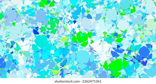 Plantilla vectorial azul claro, verde con formas triangulares. Ilustración abstracta sobresaliente con una gama de triángulos coloridos. Material de las páginas de aterrizaje.