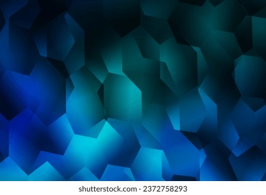 Azul claro, plantilla vectorial verde en estilo hexagonal. Ilustración de hexágonos coloreados en la superficie borrosa. Diseño para su anuncio comercial.
