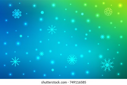 Light Blue, Green vector template with ice snowflakes. Modern geometrical abstract illustration with crystals of ice. The template can be used as a new year background.