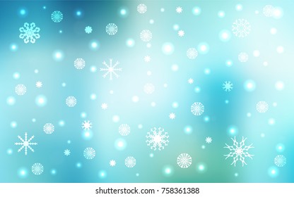 Light Blue, Green vector template with ice snowflakes. Glitter abstract illustration with crystals of ice. New year design for your ad, poster, banner.