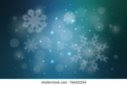 Light Blue, Green vector template with ice snowflakes. Modern geometrical abstract illustration with crystals of ice. The pattern can be used for new year ad, booklets.
