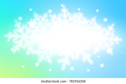 Light Blue, Green vector template with ice snowflakes. Shining colored illustration with snow in christmas style. The pattern can be used for new year leaflets.