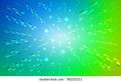 Light Blue, Green vector template with carnival confetti. Modern geometrical abstract illustration with carnival ribbons. The pattern can be used for carnival, festival leaflets.