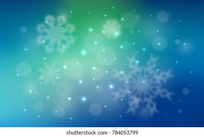 Light Blue, Green vector template with ice snowflakes. Decorative shining illustration with snow on abstract template. New year design for your business advert.