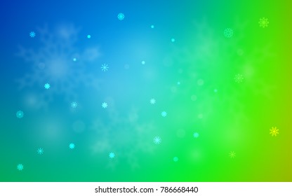 Light Blue, Green vector template with ice snowflakes. Modern geometrical abstract illustration with crystals of ice. The pattern can be used for new year ad, booklets.