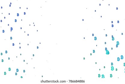 Light Blue, Green vector template with cryptocurrency. Shining illustration with signs of Bitcoins on abstract template. Best design for your ad, poster, banner of BTC money.