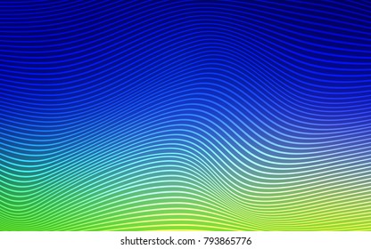 Light Blue, Green vector template with curved lines. A sample with blurred curved shapes. A new texture for your  ad, booklets, leaflets.