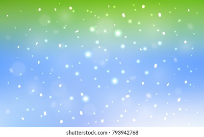 Light Blue, Green vector template with ice snowflakes. Decorative shining illustration with snow on abstract template. The template can be used as a new year background.