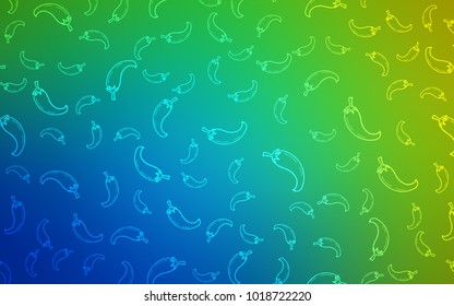 Light Blue, Green vector texture with hot pepers. Glitter abstract sketch with hot pepers. Design for ad, poster, banner of cafes or restaurants.
