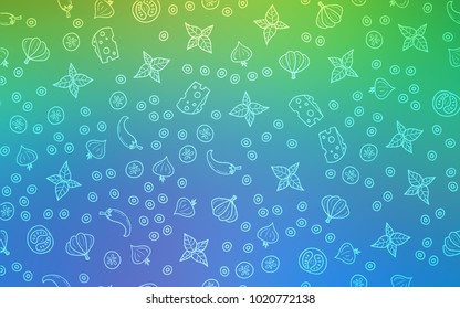 Light Blue, Green vector texture with delicious snacks. Beautiful colored illustration with food in doodle style. Design for ad, poster, banner of cafes or restaurants.