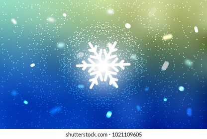 Light Blue, Green vector texture with colored snowflakes. Decorative shining illustration with snow on abstract template. New year design for your ad, poster, banner.