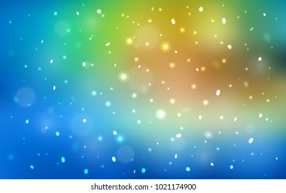 Light Blue, Green vector texture with colored snowflakes. Decorative shining illustration with snow on abstract template. The pattern can be used for new year leaflets.