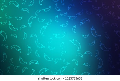 Light Blue, Green vector texture with hot peppers. Illustration with set of fresh peppers in doodle style. Design for ad, poster, banner of cafes or restaurants.