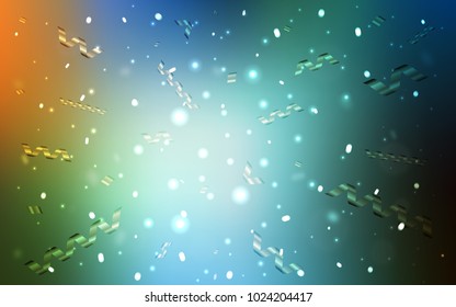 Light Blue, Green vector texture with birthday confetti. Decorative shining illustration with ribbons on abstract template. The pattern can be used for birthday gifts, congratulations.