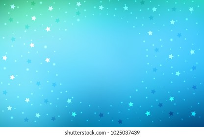 Light Blue, Green vector texture with beautiful stars. Decorative shining illustration with stars on abstract template. The pattern can be used for websites.