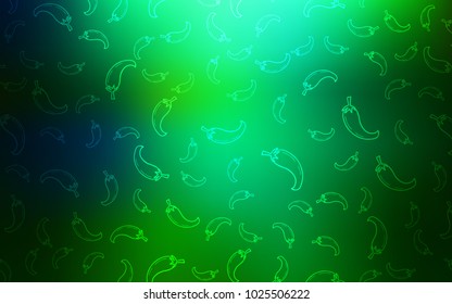 Light Blue, Green vector texture with hot peppers. peppers on blurred abstract background with colorful gradient. Pattern for menu of cafes, bars, restaurants.