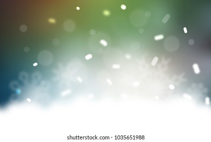 Light Blue, Green vector texture with colored snowflakes. Shining colored illustration with snow in christmas style. New year design for your business advert.