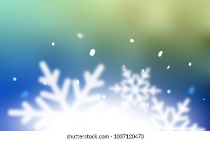 Light Blue, Green vector texture with colored snowflakes. Glitter abstract illustration with crystals of ice. New year design for your ad, poster, banner.