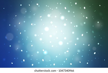 Light Blue, Green vector texture with colored snowflakes. Blurred decorative design in xmas style with snow. The pattern can be used for new year leaflets.