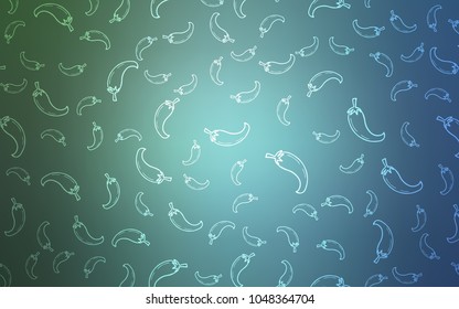 Light Blue, Green vector texture with hot peppers. Blurred decorative design of peppers in doodle style. Pattern for ad, booklets, leaflets of restaurants.