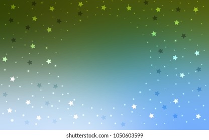 Light Blue, Green vector texture with beautiful stars. Shining colored illustration with stars. The pattern can be used for new year ad, booklets.