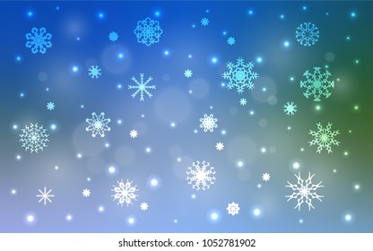 Light Blue, Green vector texture with colored snowflakes. Modern geometrical abstract illustration with crystals of ice. The pattern can be used for year new  websites.