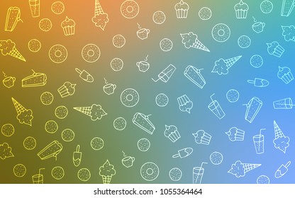 Light Blue, Green vector texture with sweets, candies. Decorative shining illustration with sweets on abstract template. Design for ad, poster, banner of cafes or restaurants.