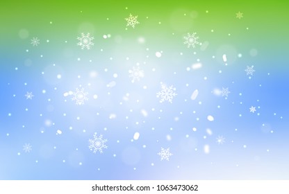 Light Blue, Green vector texture with colored snowflakes. Glitter abstract illustration with crystals of ice. New year design for your ad, poster, banner.