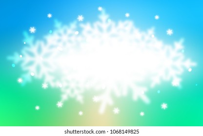Light Blue, Green vector texture with colored snowflakes. Shining colored illustration with snow in christmas style. The pattern can be used for new year leaflets.
