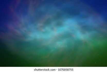 Light Blue, Green vector texture with milky way stars. Glitter abstract illustration with colorful cosmic stars. Pattern for futuristic ad, booklets.