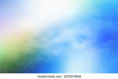 Light Blue, Green vector texture with milky way stars. Shining illustration with sky stars on abstract template. Smart design for your business advert.