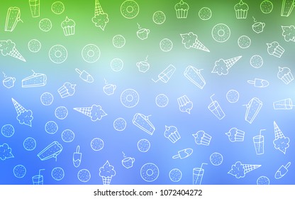 Light Blue, Green vector texture with sweets, candies. Decorative shining illustration with sweets on abstract template. Pattern for menu of cafes and restaurants.